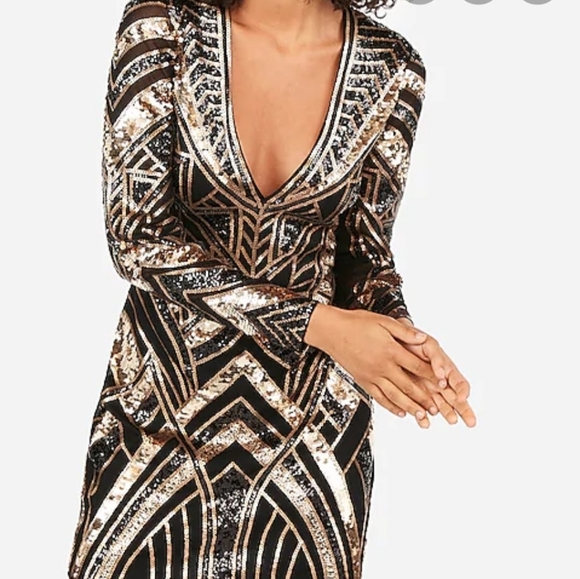 Express Geometric Sequin Mini Bodycon Dress NWT - Picture 2 of 8